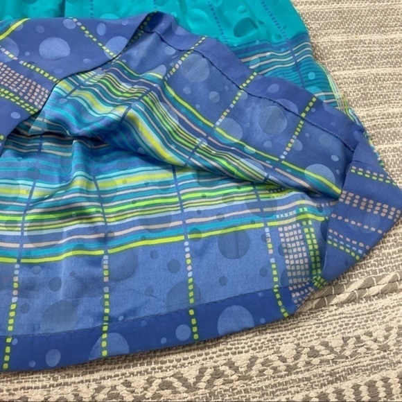 Umi Collections 100% Silk Blue Geometric Pleated Midi Maxi Skirt Retro Colorful - Picture 10 of 13